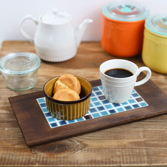 カフェトレイ｜タイルトレイ｜カフェ風｜レトロ｜150×300㎜｜ブルー 1枚目の画像
