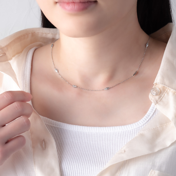 ダイヤシェイプのステーションネックレス　つけっぱなしOK・金属アレルギー対応　重ね付け　 9枚目の画像