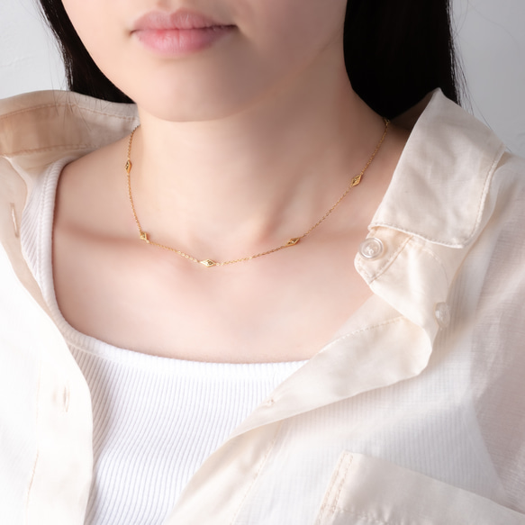 ダイヤシェイプのステーションネックレス　つけっぱなしOK・金属アレルギー対応　重ね付け　 13枚目の画像
