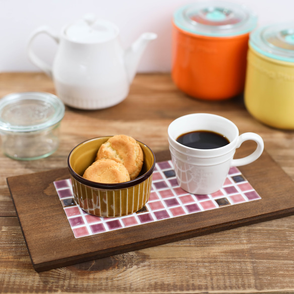 カフェトレイ｜タイルトレイ｜カフェ風｜レトロ｜150×300㎜｜ピンク 1枚目の画像