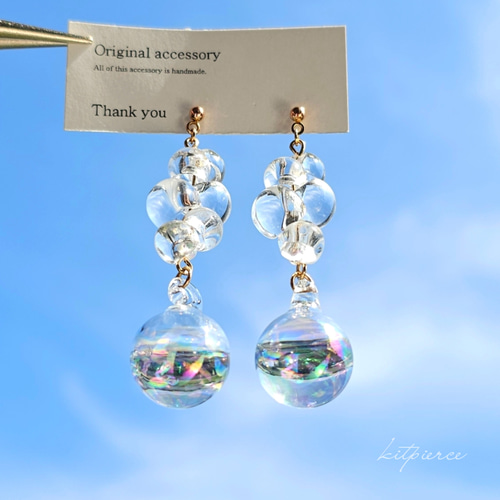 うるうるちゅるちゅるつやつやクリスタルクリア鈴丸ビーズ×オーロラ