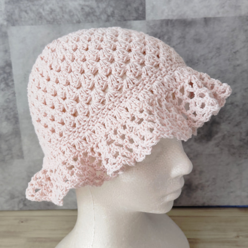 クロシェハット 手編み コットン 春夏 バケットハット クロシェ帽子