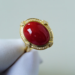 独特」 K18イエローゴールド 天然血赤サンゴ 珊瑚 天然ダイヤモンド