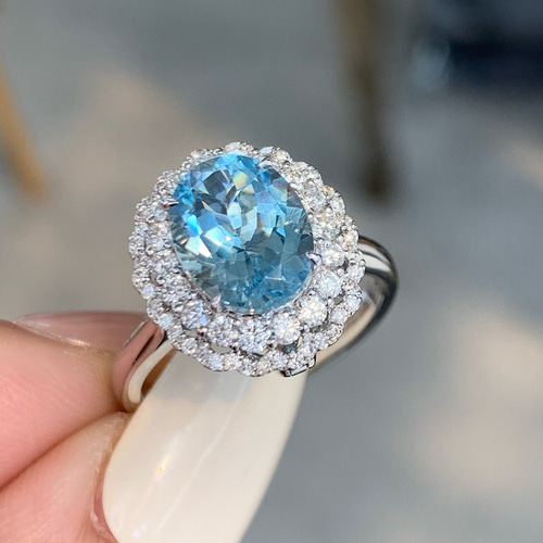 高級」K18 2.45ct天然サンタマリアアクアマリン 天然ダイヤモンド