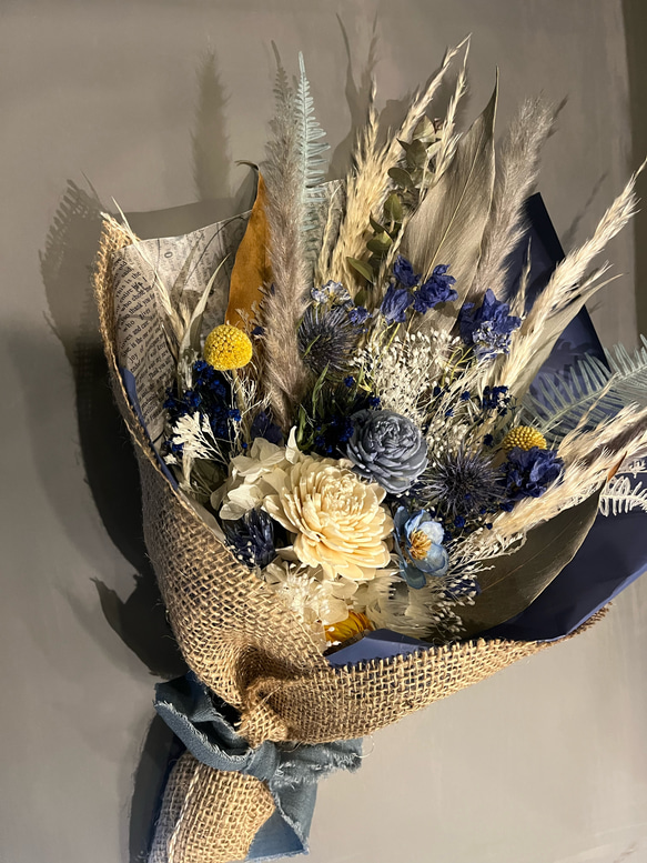 スワッグ　ドライフラワー　花束　ブルー×イエロー系 1枚目の画像