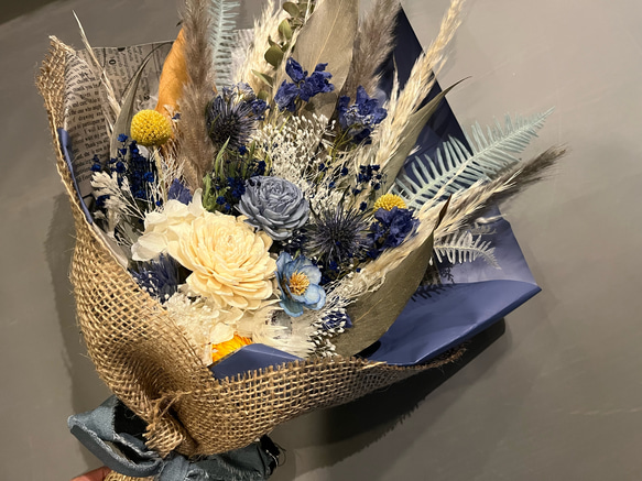 スワッグ　ドライフラワー　花束　ブルー×イエロー系 4枚目の画像