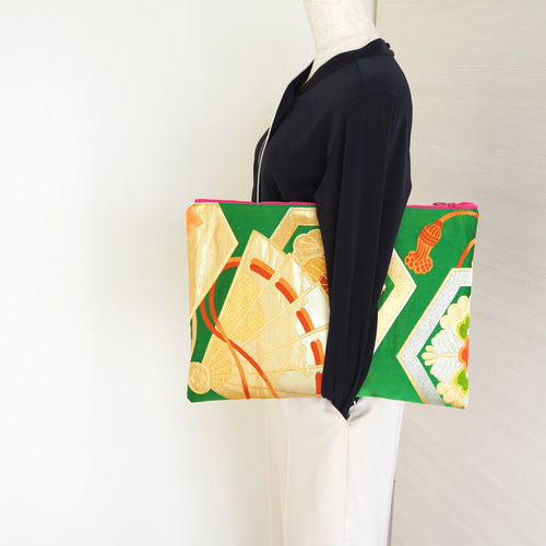 一点もの】着物絹帯×帆布 PCケース／クラッチバッグ 和モダン 個性的