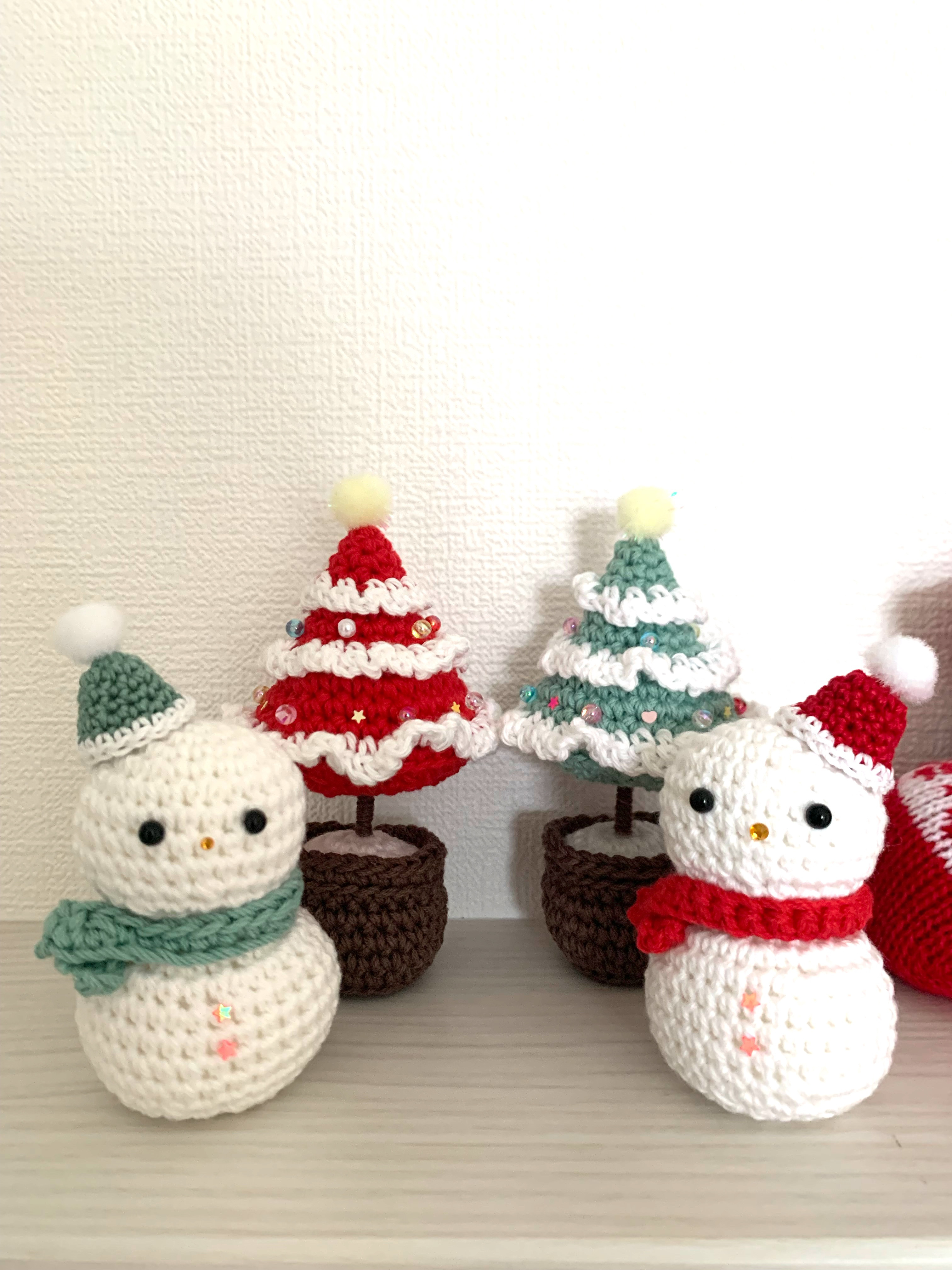 雪だるまとクリスマスツリーのセットあみぐるみ あみぐるみ あやの家