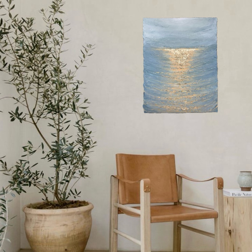 受注制作》Rising sun アートパネル 手書き ゴールド 海 波 日の出