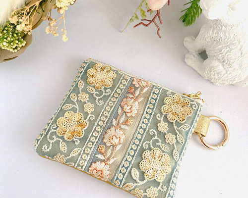 インド刺繍リボン x 合皮ポーチ ♡ポケットティッシュケース付き