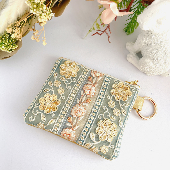 インド刺繍リボン x 合皮ポーチ ♡ポケットティッシュケース付き