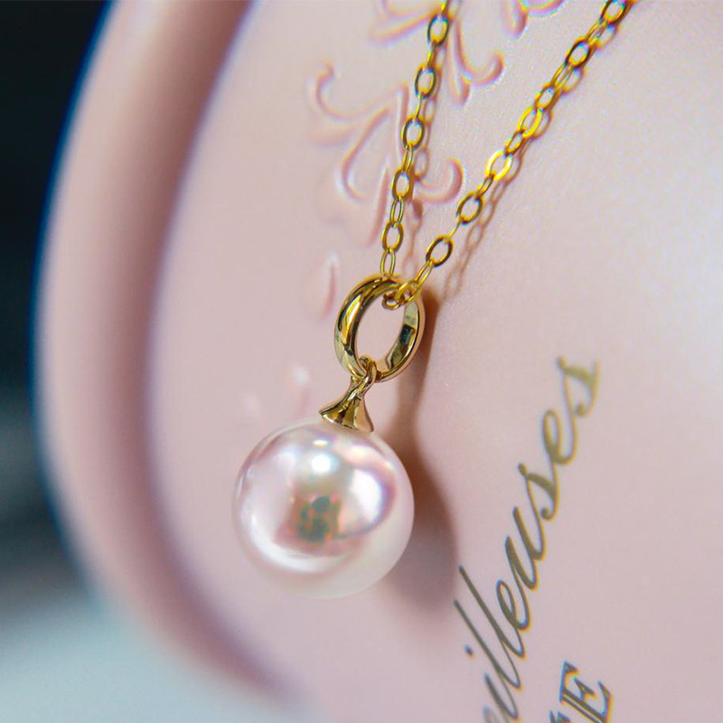 【La Corser】多用途ミニマリストスモールサークルペンダント 日本製 7-9.5mm アコヤ海水真珠ネックレス 18Kゴー