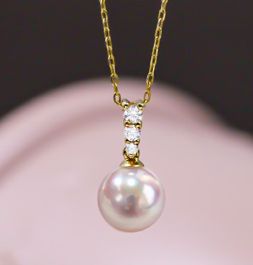 【La Corser】パールペンダント 日本製 7-10mm アコヤ天然海水真珠ネックレス 18Kゴールド ダイヤモンドネックレ