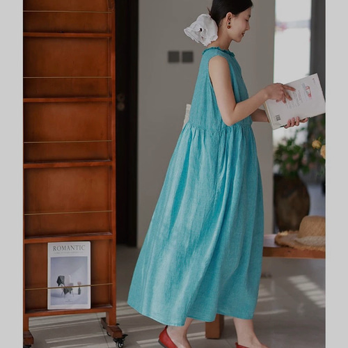 ネストローブ✨【F】リネン100%✨セーラーカラー ロングワンピース