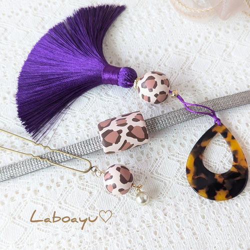 二股かんざし〈モカLeopard〉 かんざし Laboあゆ 通販 19406935