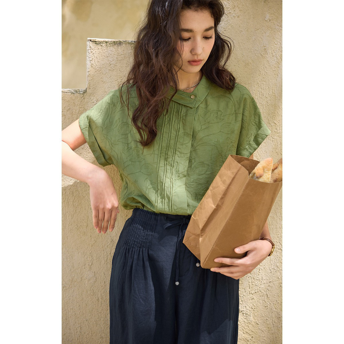 ジャカード アシンメトリカル ラフルシャツ 2591