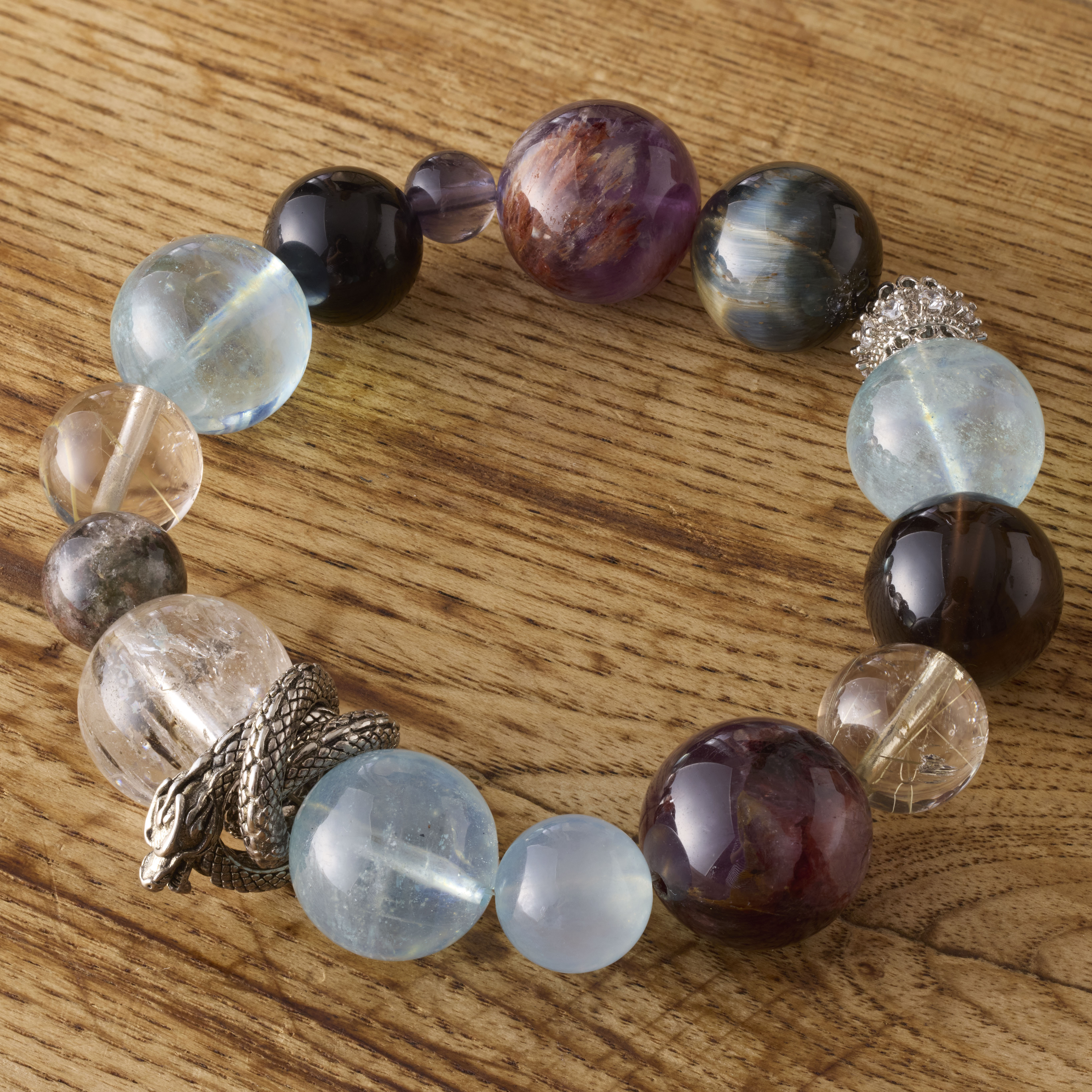 「アンコールワット」高品質ミックス12mm . 八晶守護ブレスレット