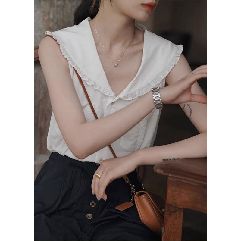 ネイビーカラー フリル ベスト型シャツ    92