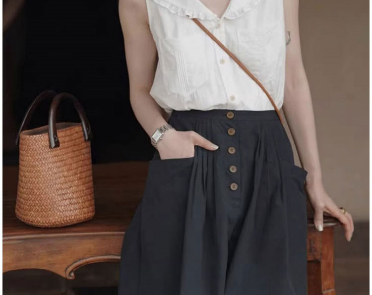 ネイビーカラー フリル ベスト型シャツ    92