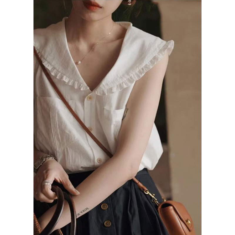 ネイビーカラー フリル ベスト型シャツ    92