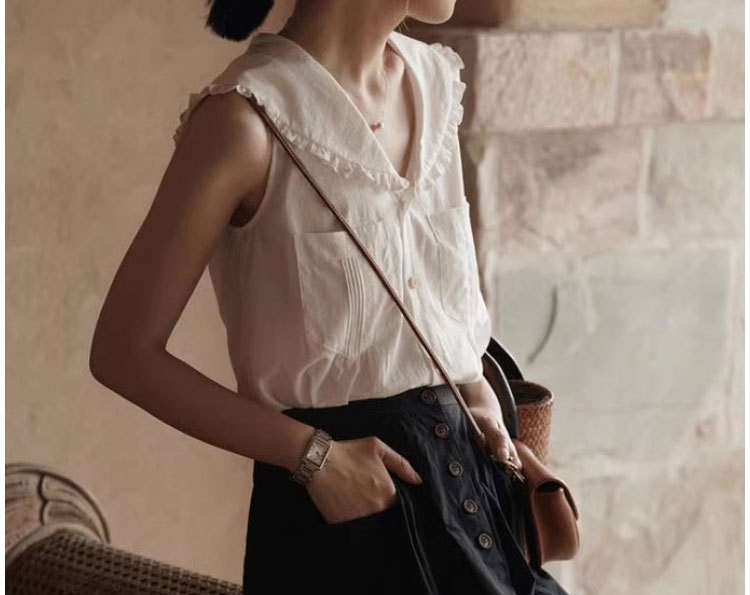 ネイビーカラー フリル ベスト型シャツ    92