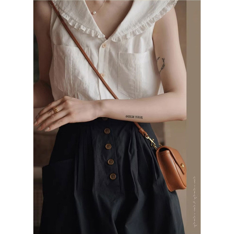 ネイビーカラー フリル ベスト型シャツ    92