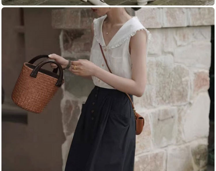 ネイビーカラー フリル ベスト型シャツ    92