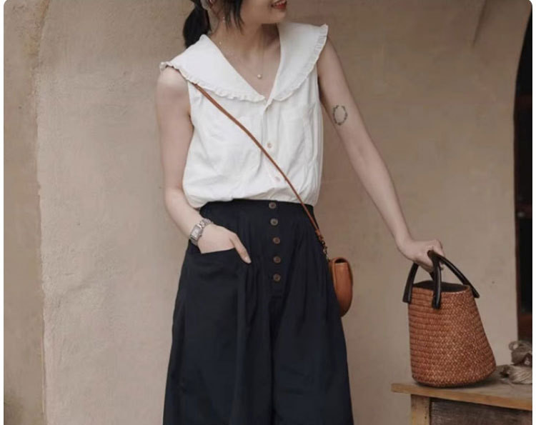 ネイビーカラー フリル ベスト型シャツ    92