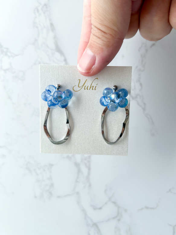 ヴィンテージガラスのロングピアス/イヤリング 上品 大ぶり