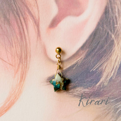 さわやかブルーのアパタイトカルサイトコッパーのスターピアス | サージカルステンレス | 14kgf | 金属アレルギー 8枚目の画像