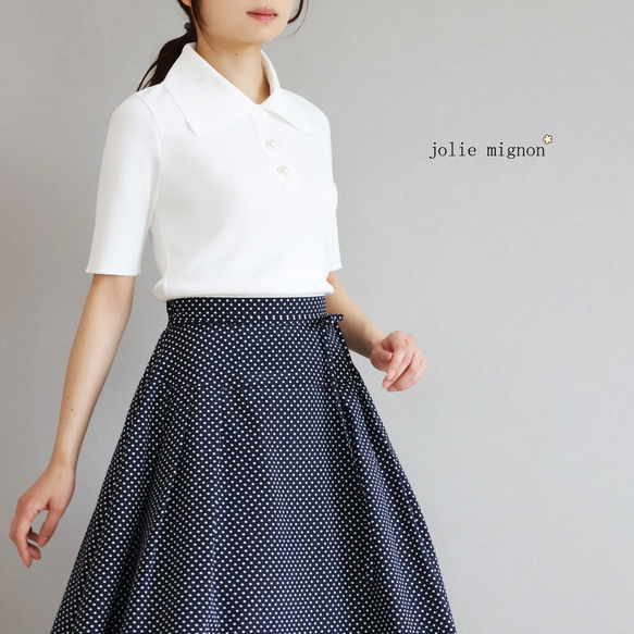 【旬のビッグカラーで小顔効果も◎】ポロ襟半袖 ストレッチプルオーバー【ホワイト】 1枚目の画像
