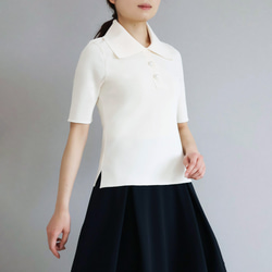 【上品さと可愛らしさが同時に叶う！】ポロ襟半袖 ストレッチプルオーバー【ブラック】 6枚目の画像