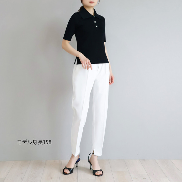 【上品さと可愛らしさが同時に叶う！】ポロ襟半袖 ストレッチプルオーバー【ブラック】 3枚目の画像