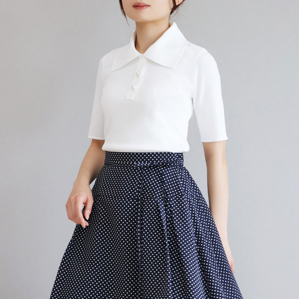 【上品さと可愛らしさが同時に叶う！】ポロ襟半袖 ストレッチプルオーバー【ブラック】 4枚目の画像