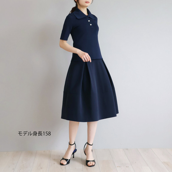 【上品さと可愛らしさが同時に叶う！】ポロ襟半袖 ストレッチプルオーバー【ブラック】 9枚目の画像