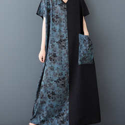 新型綿麻プリントエスニック通勤半袖ロングワンピース女性太ったmmサイズ婦人服 12枚目の画像