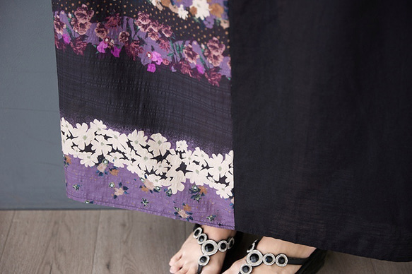 新型綿麻プリントエスニック通勤半袖ロングワンピース女性太ったmmサイズ婦人服 10枚目の画像