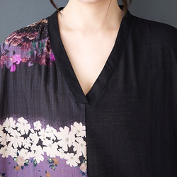 新型綿麻プリントエスニック通勤半袖ロングワンピース女性太ったmmサイズ婦人服 8枚目の画像