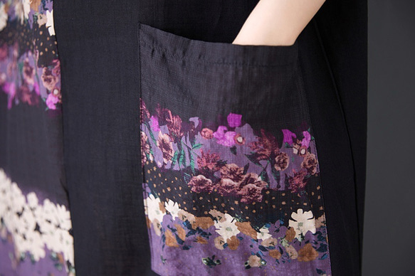 新型綿麻プリントエスニック通勤半袖ロングワンピース女性太ったmmサイズ婦人服 9枚目の画像