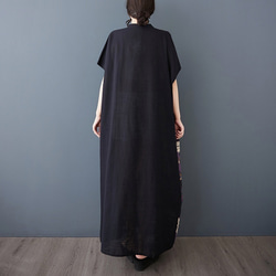 新型綿麻プリントエスニック通勤半袖ロングワンピース女性太ったmmサイズ婦人服 7枚目の画像