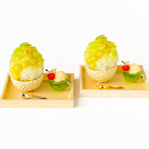 No.214◆ まるごと夕張メロンのかき氷セット ◆　ミニチュアスイーツ No.214◇ まるごと夕張メロンのかき氷セット ◇ ミニチュアスイーツ