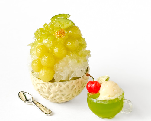 No.214◆ まるごと夕張メロンのかき氷セット ◆　ミニチュアスイーツ No.214◇ まるごと夕張メロンのかき氷セット ◇ ミニチュアスイーツ