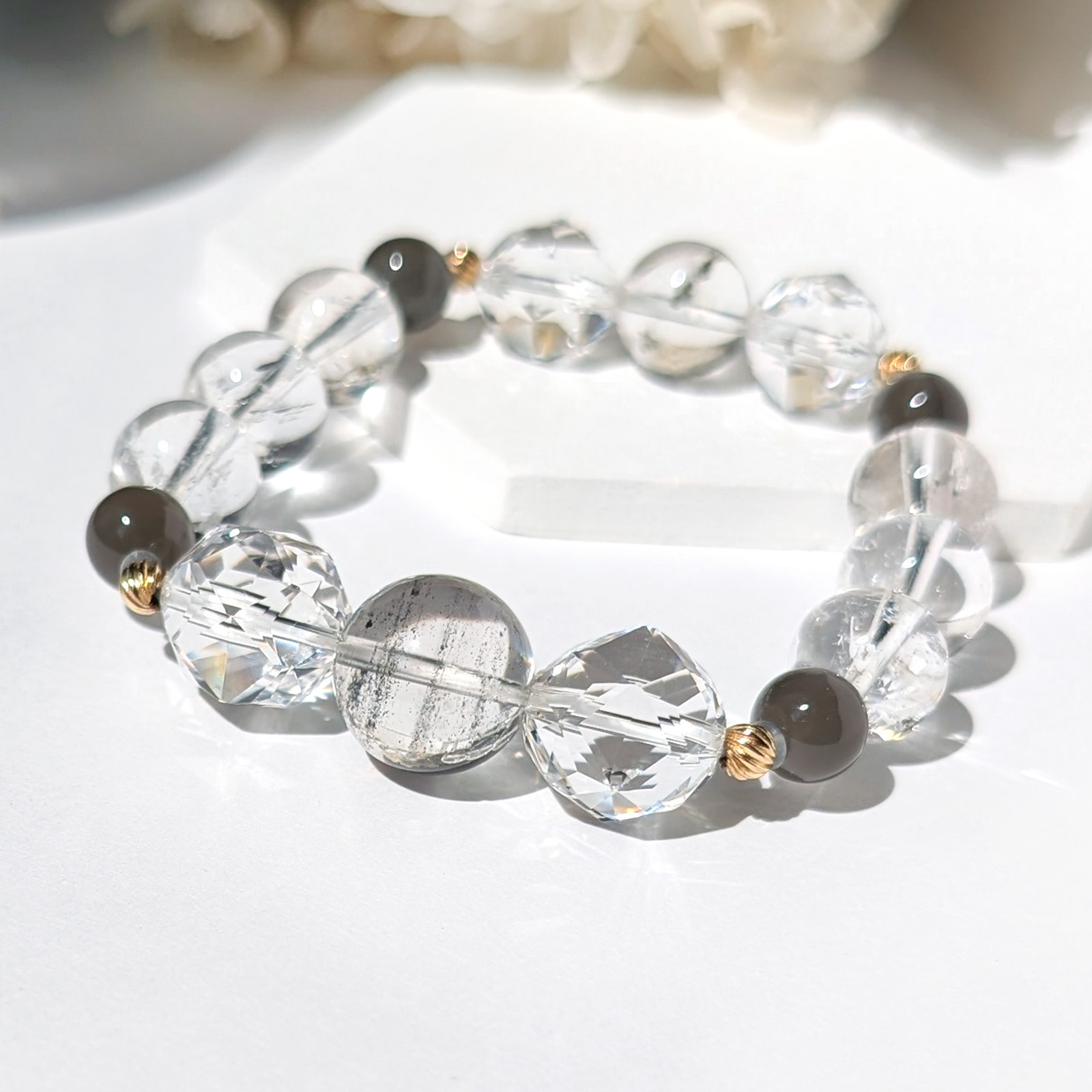 Limited／一点もの　ブルーファントムクォーツ×パイライトインクォーツ×エレスチャルクォーツ　ハイクオリティブレスレ