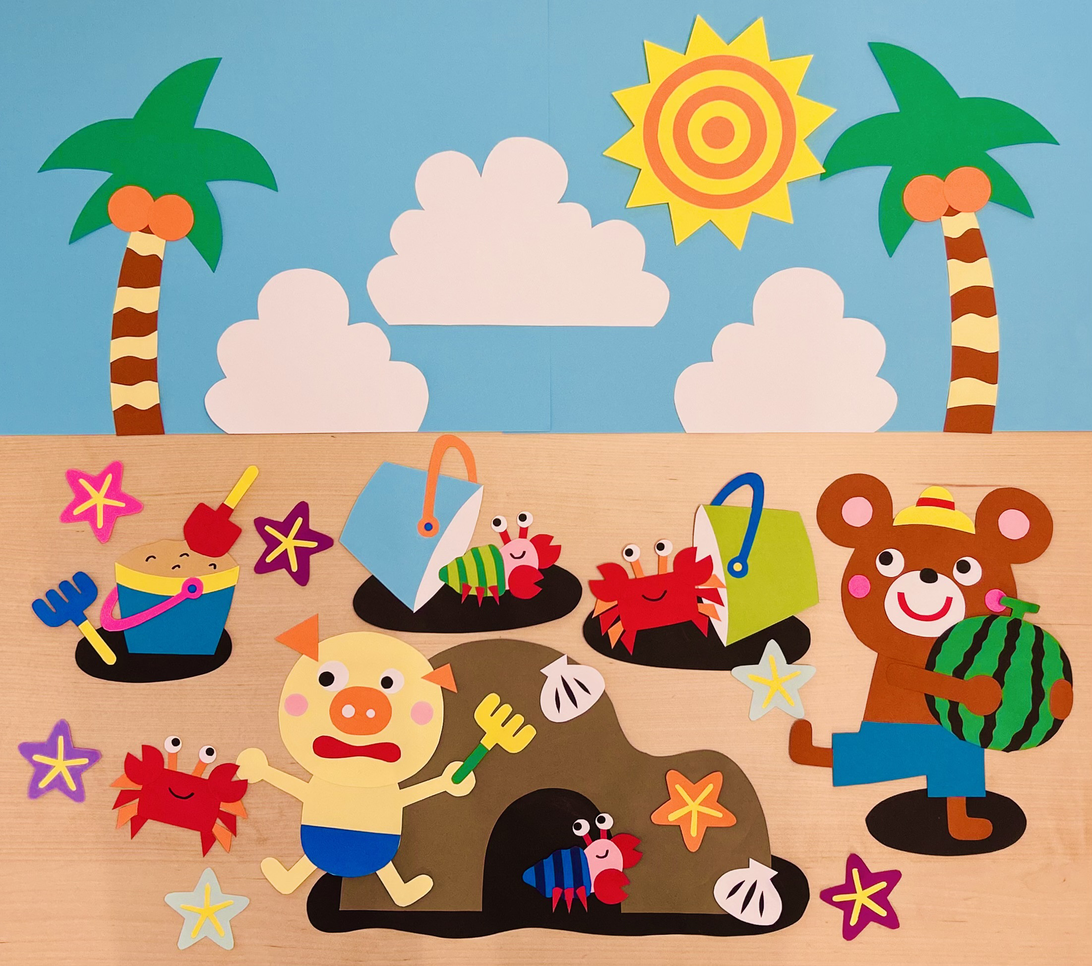 夏の壁面飾り　ちぎり絵下絵　８月壁面飾り　あさがお　海　７月壁面飾り 夏の壁面飾り ちぎり絵下絵 8月壁面飾り あさがお 海 7月壁面