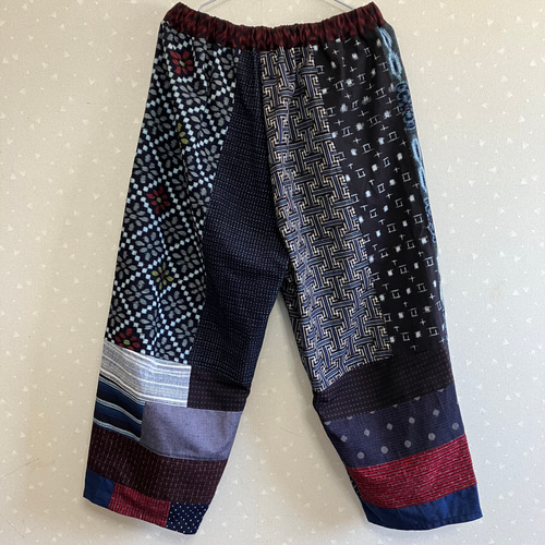 No.153つぎはぎパンツ パッチワークフリーサイズゆったり久留米絣