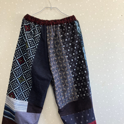 No.153つぎはぎパンツ パッチワークフリーサイズゆったり久留米絣