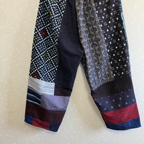 【かすり工房　花　】久留米絣　パッチワークコート　フード取り外し可　フリー　美品 かすり工房 花 】久留米絣 パッチワークコート フード取り外し可