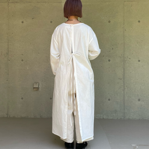 綿麻の割烹着 | 6月上旬納品|ハーフリネン・ロング丈・エプロン