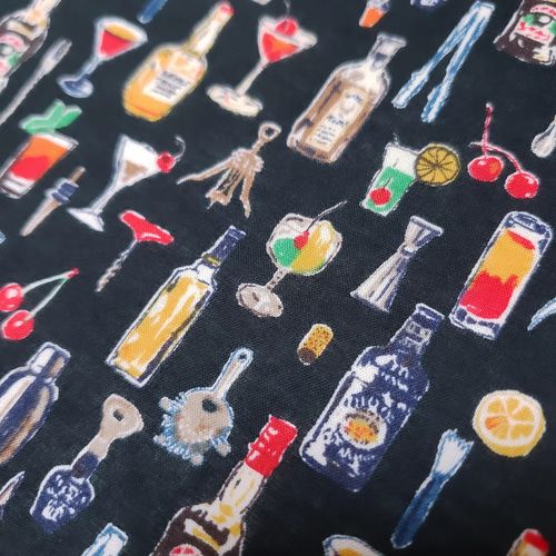 【半幅帯】お酒な柄 「着物でBarへ」/ 着物 和装 黒 ストライプ カクテル 半幅帯】お酒な柄 「着物でBarへ」/ 着物 和装 黒 ストライプ