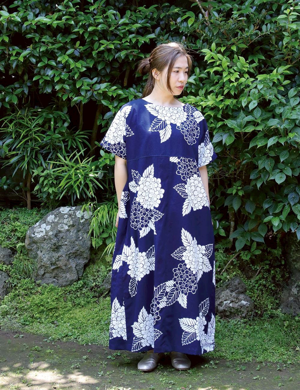 紫陽花柄 浴衣リメイクドルマンスリーブワンピース 7,700円